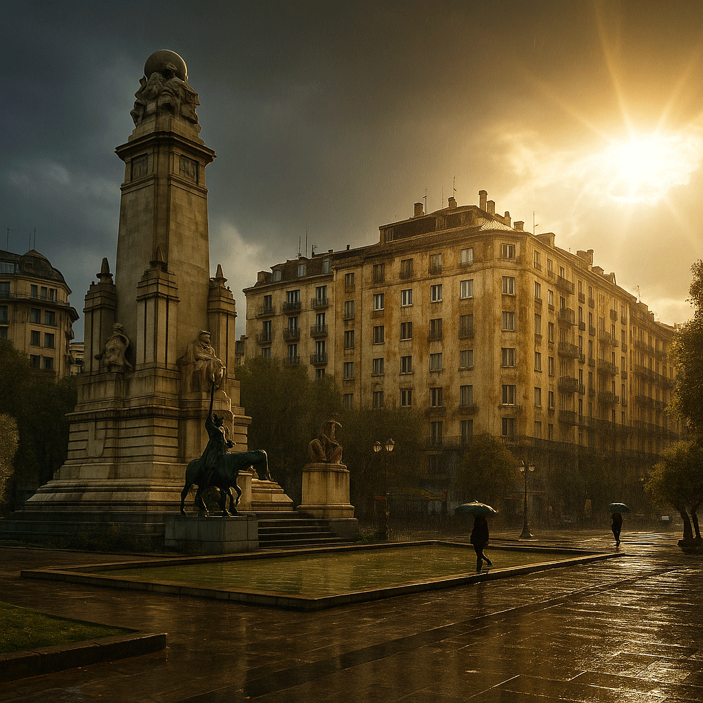 Humedades en Madrid dia lluvioso con edificios conhumedades